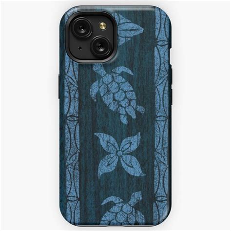 2024 Design Samoan Tapa Faux Koa Wood Hawaiian Surfboard Blue Iphone Tough