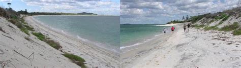 Photos of Jimmy's Beach showing the narrow beach berm backed by an ...