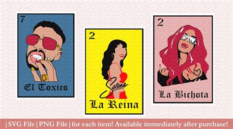 Bad Bunny Selena Quintanilla Karol G Loteria Cards Svg Png Etsy