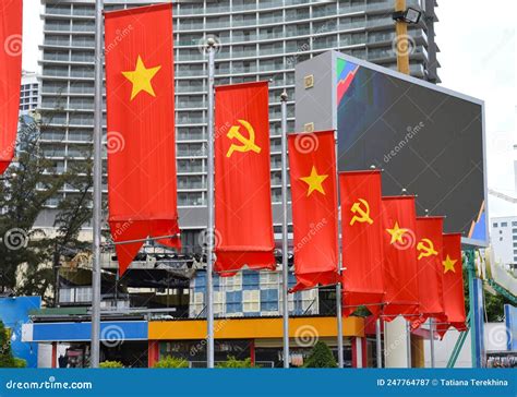 Vietnamese Flags And Communism Flags In Nha Trang Vietnam Stock Image