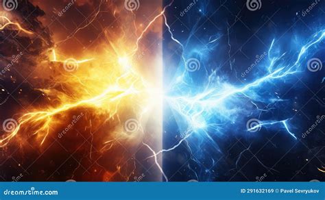 Lightning Collision Red And Blue Background Versus Banner Powerful