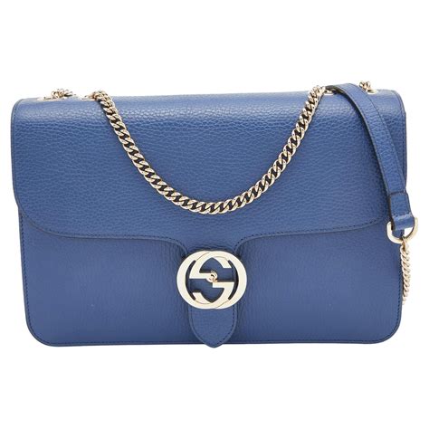Gucci Blue Leather Medium Interlocking G Shoulder Bag For Sale at 1stDibs