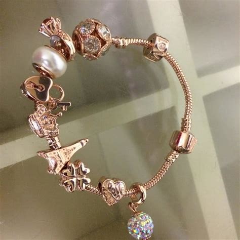 Pulseira De Berloques Completa 10 Peças Rose Estilo Pandora