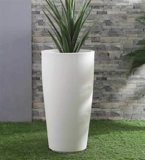 Buy White Polymer Round Shaped Large Planter By Yuccabe Italia Online