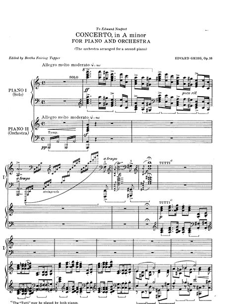 Edvard Grieg Piano Concerto In A Minor Op Duet Pdf Free Score