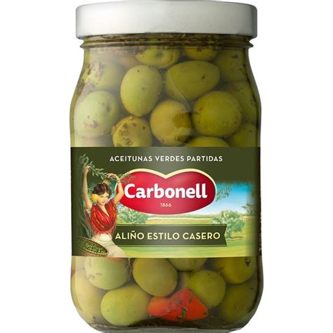 Aceitunas verdes partidas aliño estilo casero frasco 450 g neto