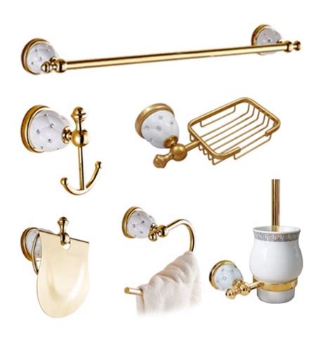 Set Juego De Accesorios Para Baño Oro Pulido Dorado 6 Piezas 4 490