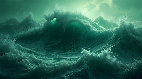 Turbulent Green Ocean Waves And Stormy Sea Surface In Abstract Digital