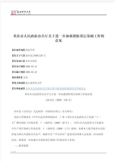 重庆市人民政府办公厅关于进一步加强消防基层基础工作的意见 文档之家