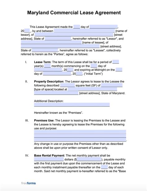 Free Maryland Rental Lease Agreement Templates Pdf Word