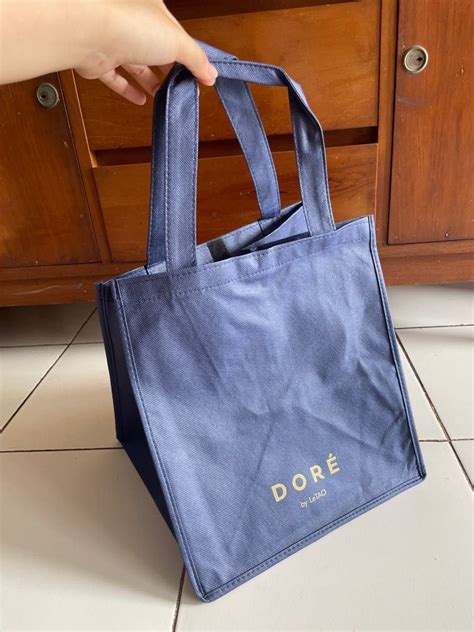 Totebag Tote Bag Tas Belanja Lipat Biru Navy Dore Ukuran Besar Muat