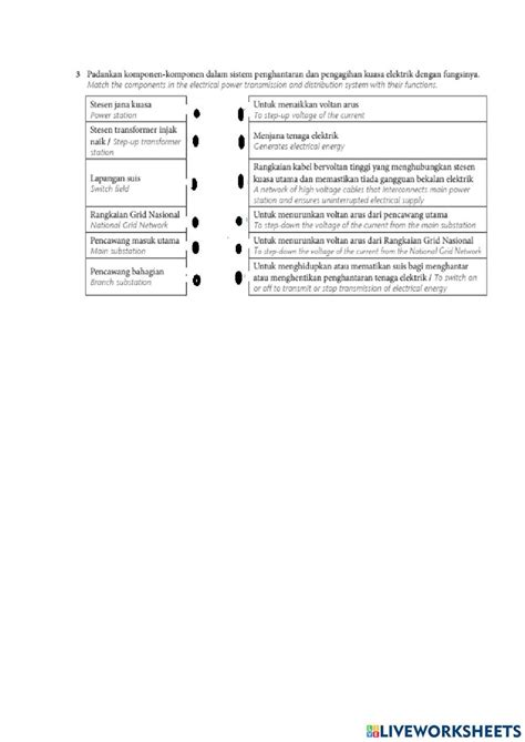 6 3 Penghantaran Dan Pengagihan Elektrik 2 Worksheet Live Worksheets