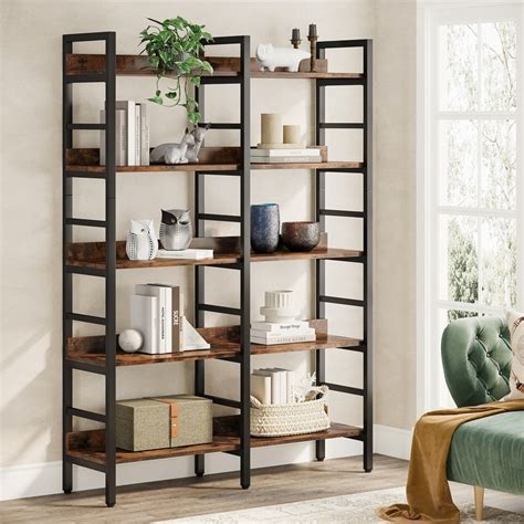 Tier Open Bookshelf Industrial Wood Bookcase Easy Assembly