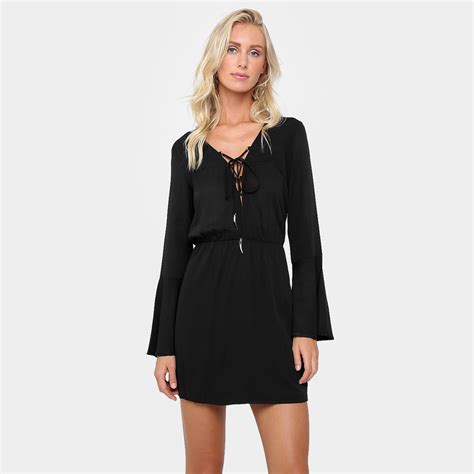 Vestido Colcci Manga Longa Babado Elástico Cintura Preto Zattini