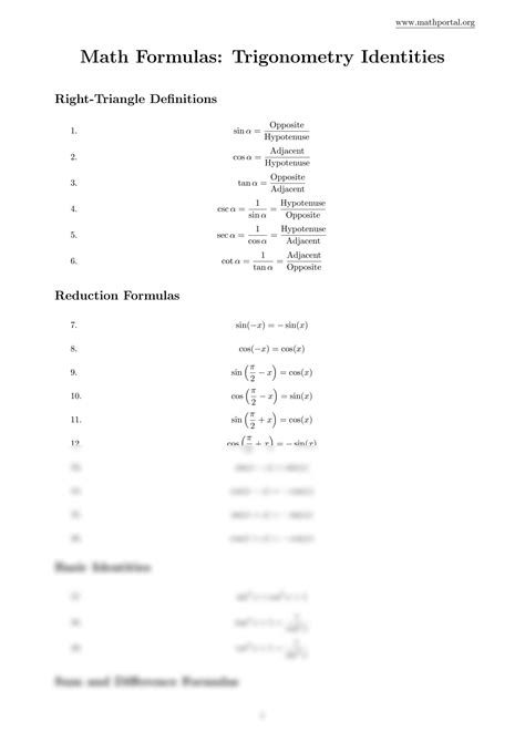 SOLUTION: Trigonometry formulas - Studypool