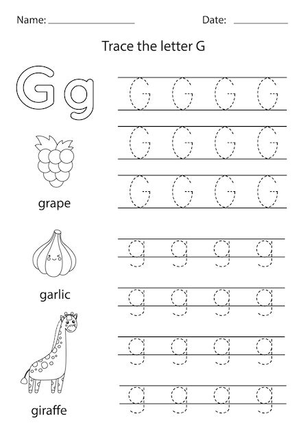 Verfolgen Sie Groß und Kleinbuchstaben G Schwarz Weiß Arbeitsblatt