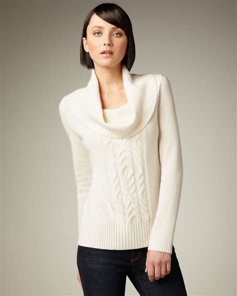 Lyst Neiman Marcus Cowl Neck Cashmere Sweater In White