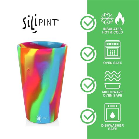 Silipint Silicone Pint Glasses 6 Pack Hippie Hops 16oz Unbreakable