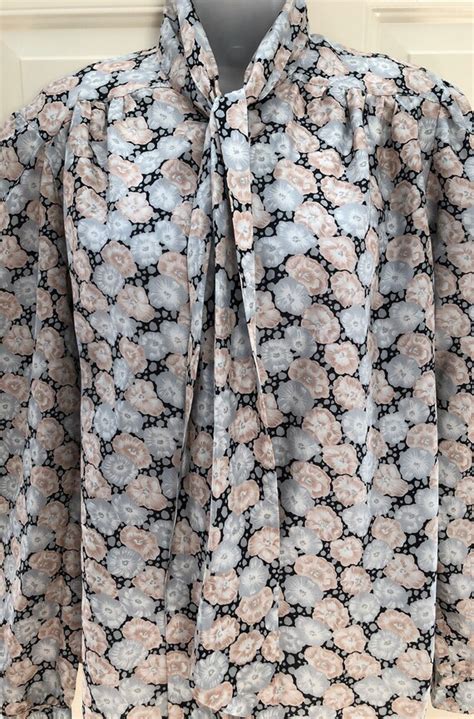 80s Gianna Secretary Blouse Floral Pussy Bow Blouse Gem