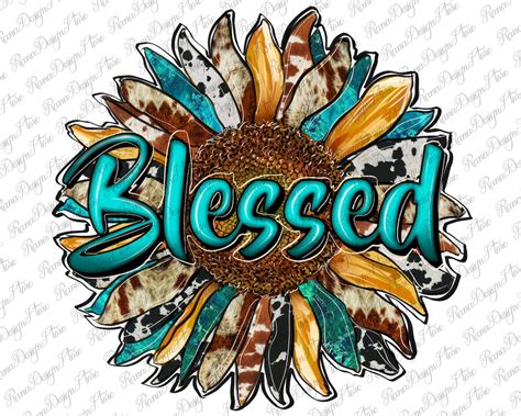 Western Blessed Cowhide Sunflower Png Sublimation Design Blessed