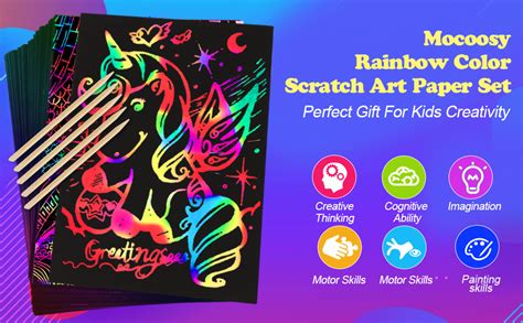 Mocoosy 60pcs Scratch Art Paper For Kids Rainbow Magic Scratch Off