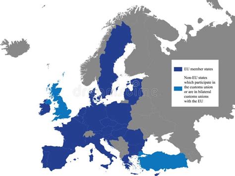 Political Map Of European Union Customs Union Eucu Stock Vector