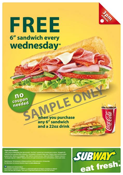 I Love Freebies Malaysia: Promotions > Subway Buy 1 FREE 1 (Every ...