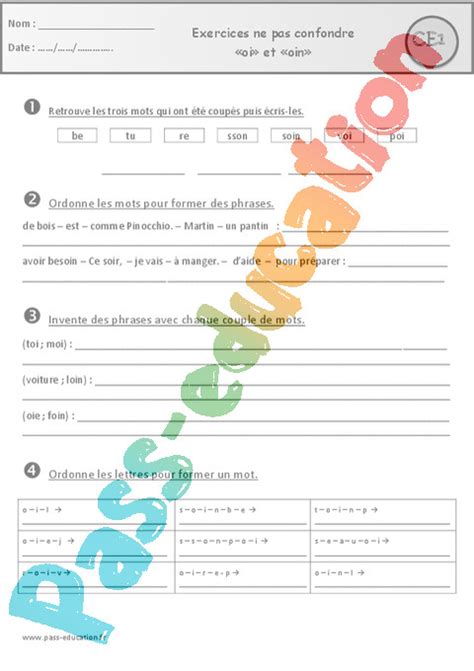 Exercice Oin Ion Son Complexe Confusion CE1 Cycle 2 Pass Education