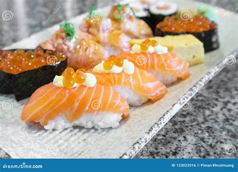 Sashimi Sushi Set On Plate Japanese Food Stock Photo Image Of Meal