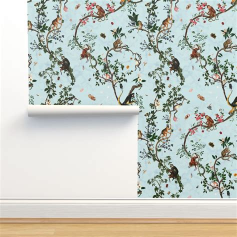 MONKEY WORLD BubbleBlue Wallpaper | Spoonflower