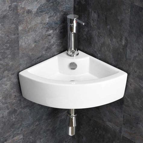 Small Wall Mounted Corner Basin In White Ceramic 400mm X 310mm