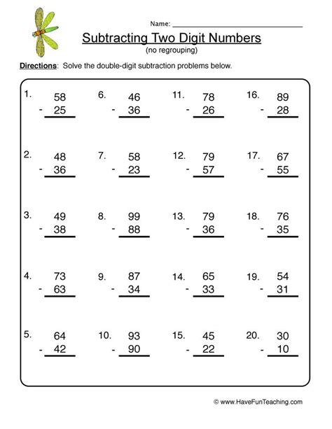 Digit Subtraction Without Regrouping Worksheets Subtract T