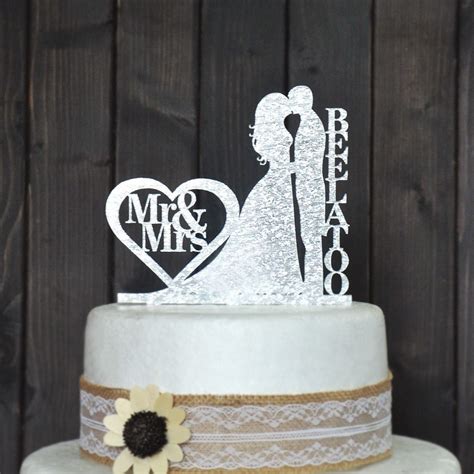 Personalized Wedding Cake Topper Wedding Decoration Acrylic Silver Glitter Custom Wedding