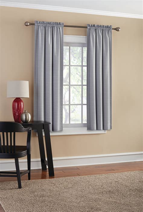 Mainstays Threaded Print Solid Color Room Darkening Rod Pocket Curtain