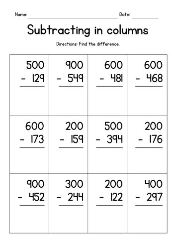 Vertical Subtraction From Whole Hundreds Teaching Resources