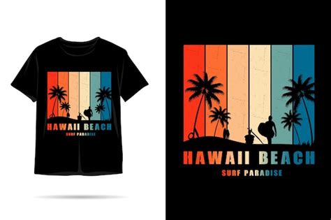 Diseño de camiseta de silueta de playa de hawaii Vector Premium