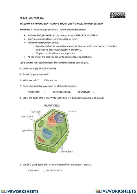 Biology Worksheets For 5th Grade Quiz Sheet