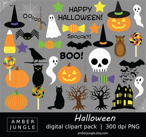 Halloween Clipart Huge Halloween Clip Art Set for Planner Stickers, Cute Decorations, Party ...