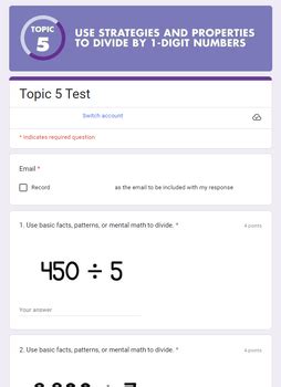 Envision Math Th Grade Topic Tests Divide By Digit Numbers