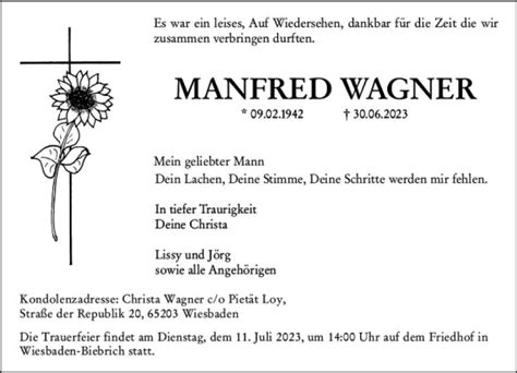 Traueranzeigen Von Manfred Wagner Vrm Trauer De