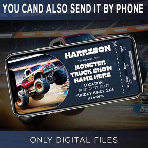 Monster Truck Show Ticket, Gift Monster Truck Ticket Editable, Surprise Monster Truck Rally