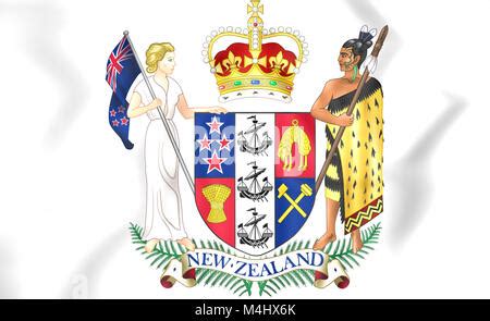 New Zealand coat of arms and flag, official symbols of the nation Stock ...