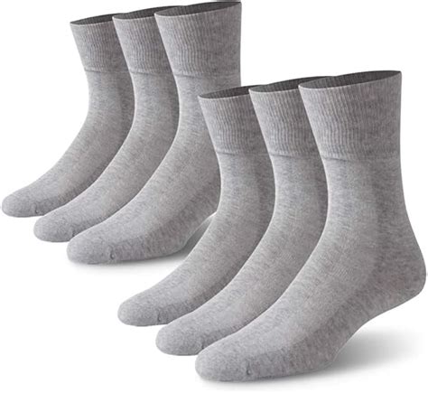 Facool Mens Womens Non Elastic Diabetic Socks 6 Pack Non Binding Wide Loose Top Crew Dress