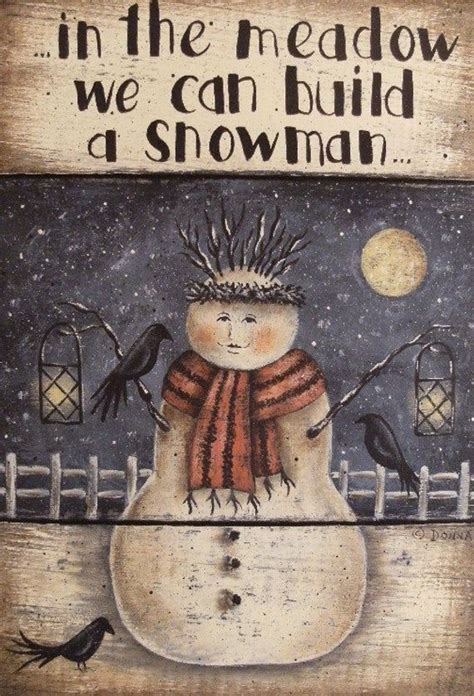 In The Meadow We Can Build A Snowman Print Primitive Folk Art