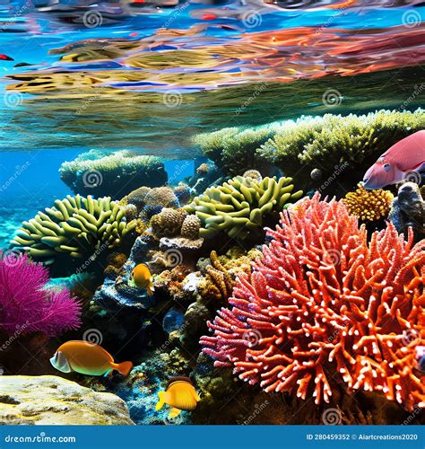 An Otherworldly Underwater Scene With Vibrant Coral Reefs, Exotic