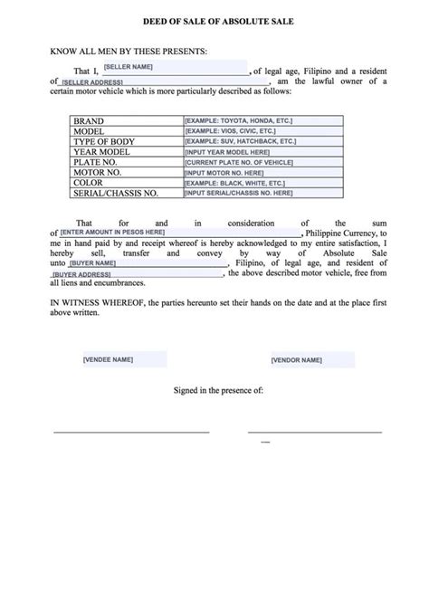 Deed Of Sale Of Motor Vehicle Hot Sex Picture