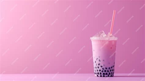 Premium Photo Pink Bubble Tea With Tapioca Pearls On A Pastel Background