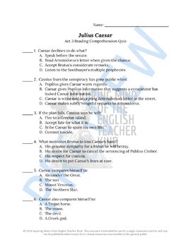 Julius Caesar Quiz And Answer Key Bundle Printable Version TPT