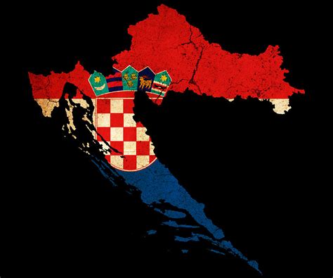 Croatia grunge map outline with flag Photograph by Matthew Gibson ...