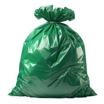 Close Up Of A Crumpled Green Garbage Bag Isolated On Transparent